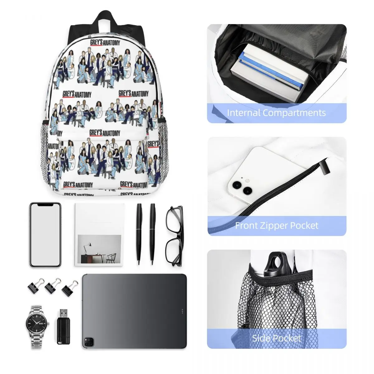 Greys Anatomy Seasons Backpack Student Boys Girls BookBag Men Women School Bag Computer Shoulder Bags