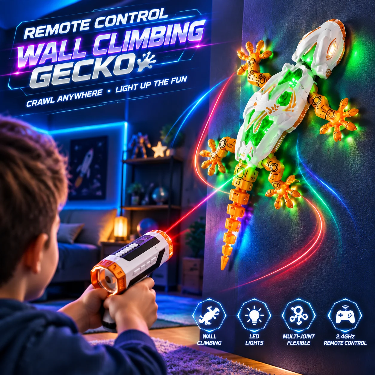 RC simulation lizard, remote control strong suction TYPE-C charging wall driving, children's toy gifts