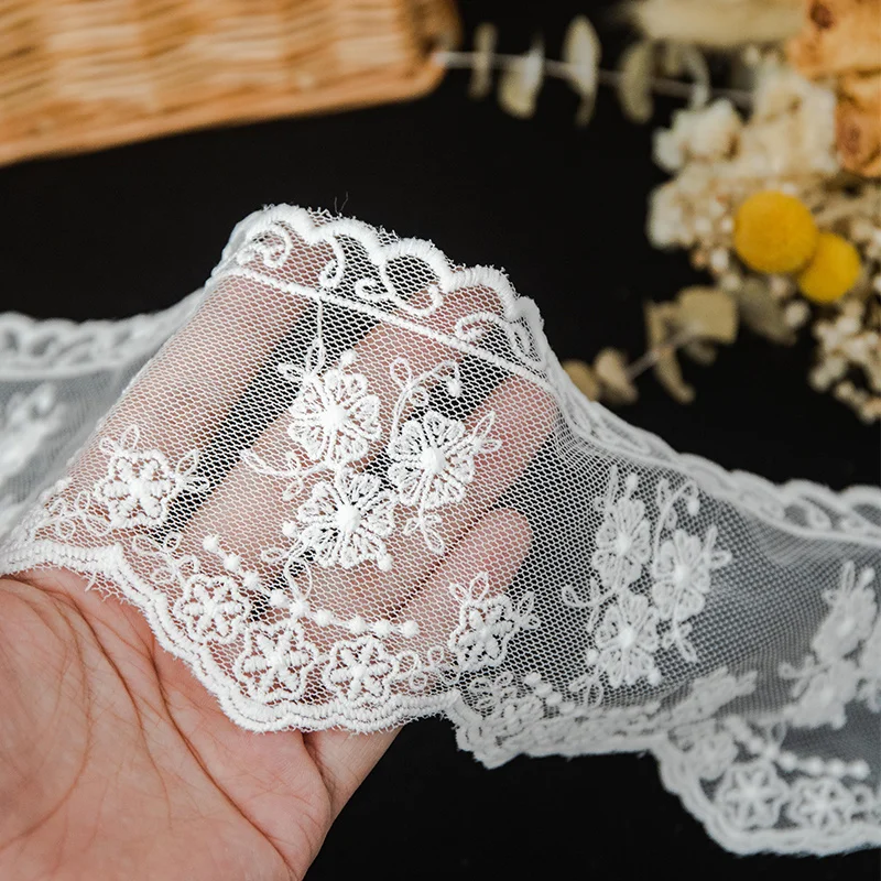 10CM Wide Tulle White Mesh Exquisite Embroidery Flower Fabric Lace Trim Ribbon Wedding Dress Head veil Curtain DIY Sewing Decor