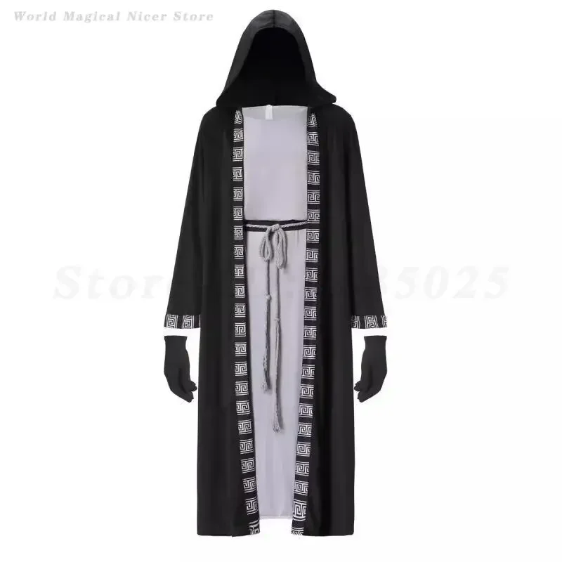 زي الهالوين التأثيري عباءة بقلنسوة للرجال فستان ساحر ملابس عصر النهضة في القرون الوسطى رداء كرنفال ملابس أداء الحفلات