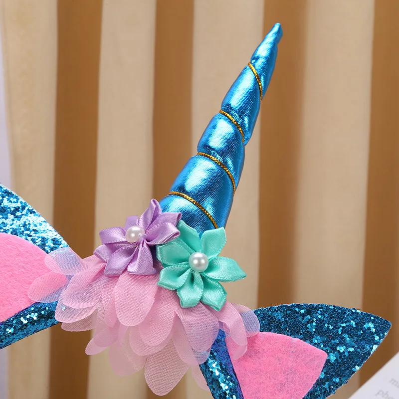 2023 New Hot Selling Hip Hop Unicorn Headband Birthday Holiday Party Headband Fashion Fantasy Sequin Flower Children\'s Headband