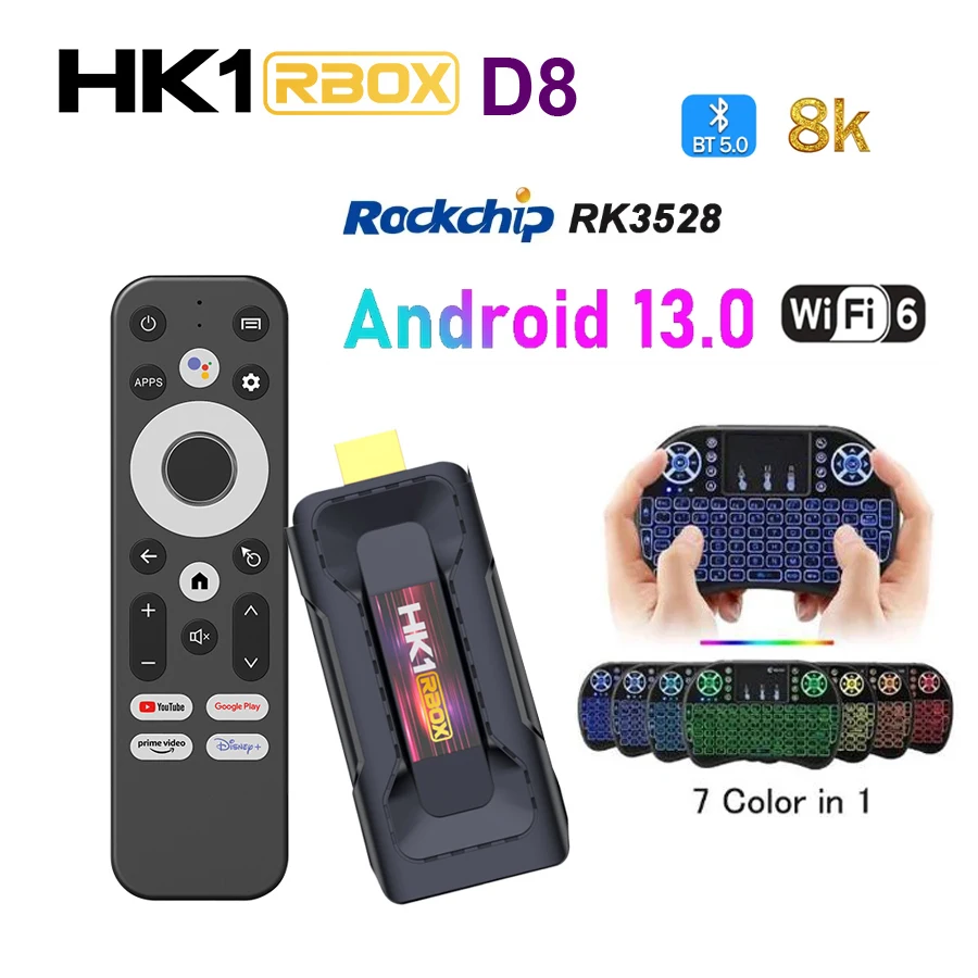 HK1 RBOX D8 Smart TV Box Android 13 HDR10 RK3528 8K WIFI6 BT5.0 2G 16G 4G 32G TV MINI Dongle vs TV98 ATV 8K Mini TV Sticker