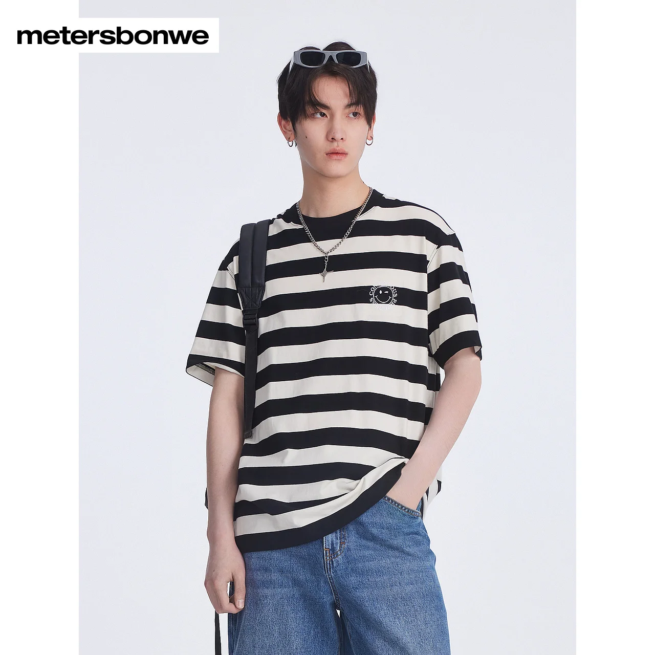 

Metersbonwe Striped T-Shirt Men Summer Round Neck Knitted Short Sleeved Top Casual Coffort Tee Cotton Brand