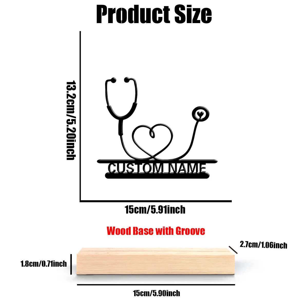 1pc Weird Personalized Custom Heart-shaped Stethoscope Metal Statues Intricate Tabletop Sculpture with Wooden Base, Perfect for