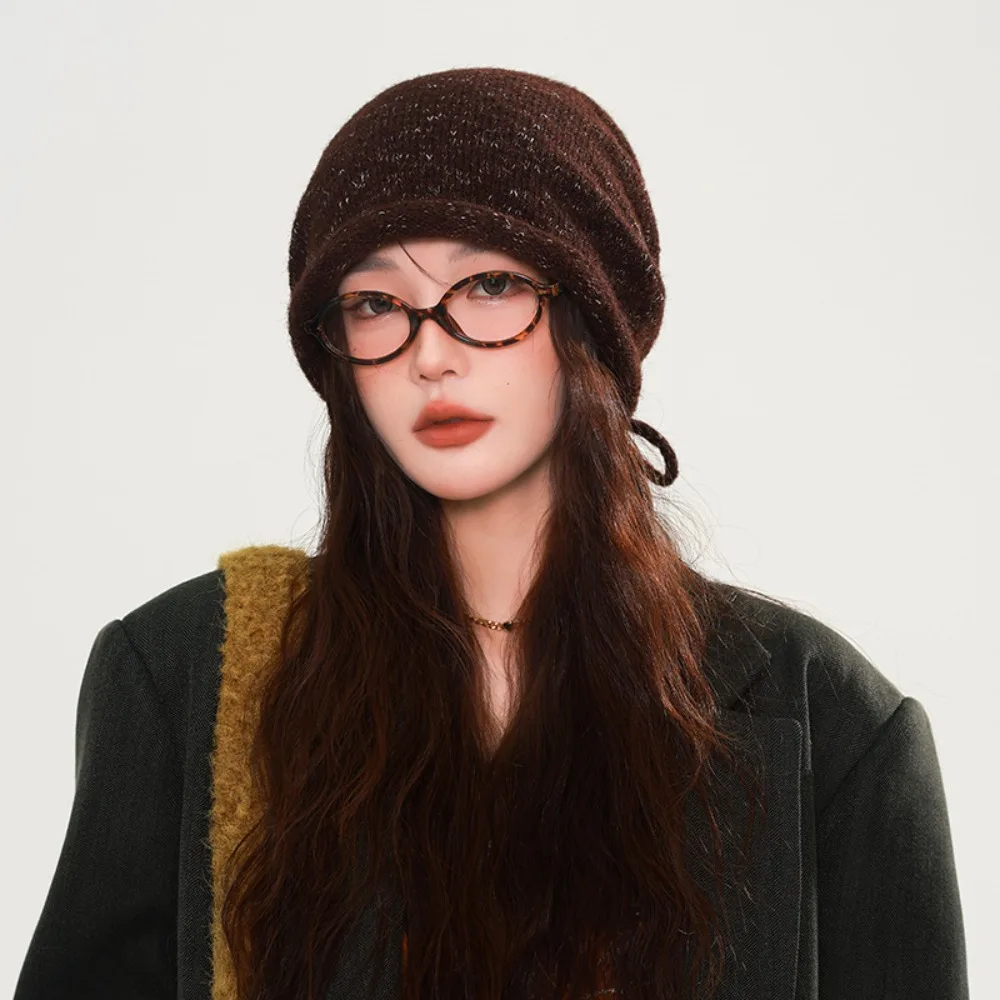 

Fashion Elastic Knitted Stacked Hat Streetwear Hip-hop Lace-up Hat Headgear Soft Brimless Beanie Cap Gifts