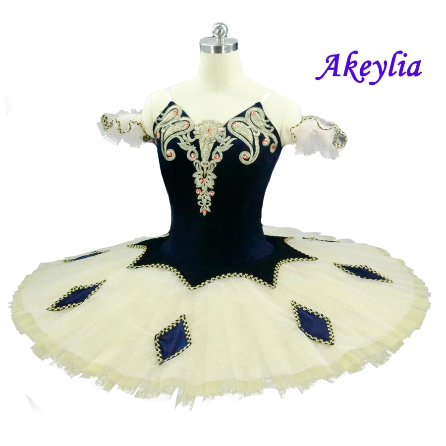 Adulto profissional clássico ballet panqueca tutu azul marinho bege ballet tutus arlequim columbine panqueca trajes para o bebê
