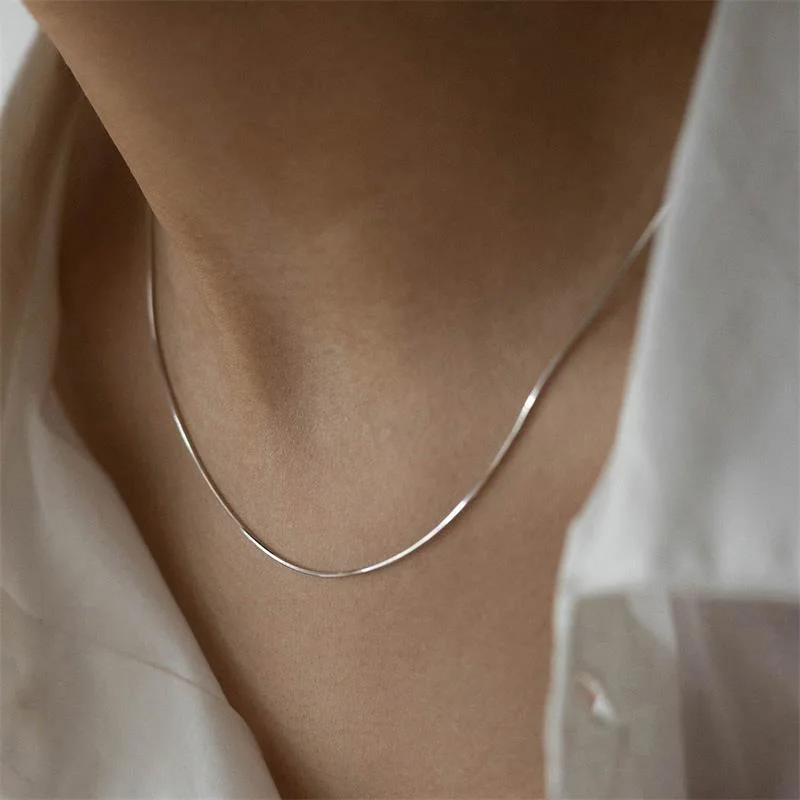 Stainless Steel Shiny Snake Chain Choker Necklace for Women Girl Fashion Jewelry Gifts