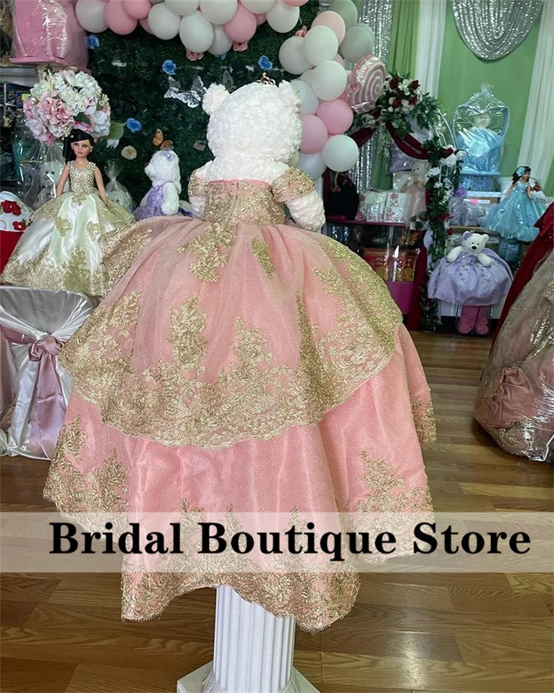 Speciale Link Voor Kleine Teddybeer Jurk Quinceanera Jurk Roze Kant Appliques Kristallen