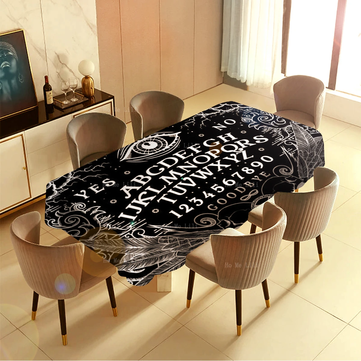 Dark Magic Mystical Gothic Ouija Board Black Cat Witch Communicate With The Soul Vintage Poster Rectangular Tablecloth