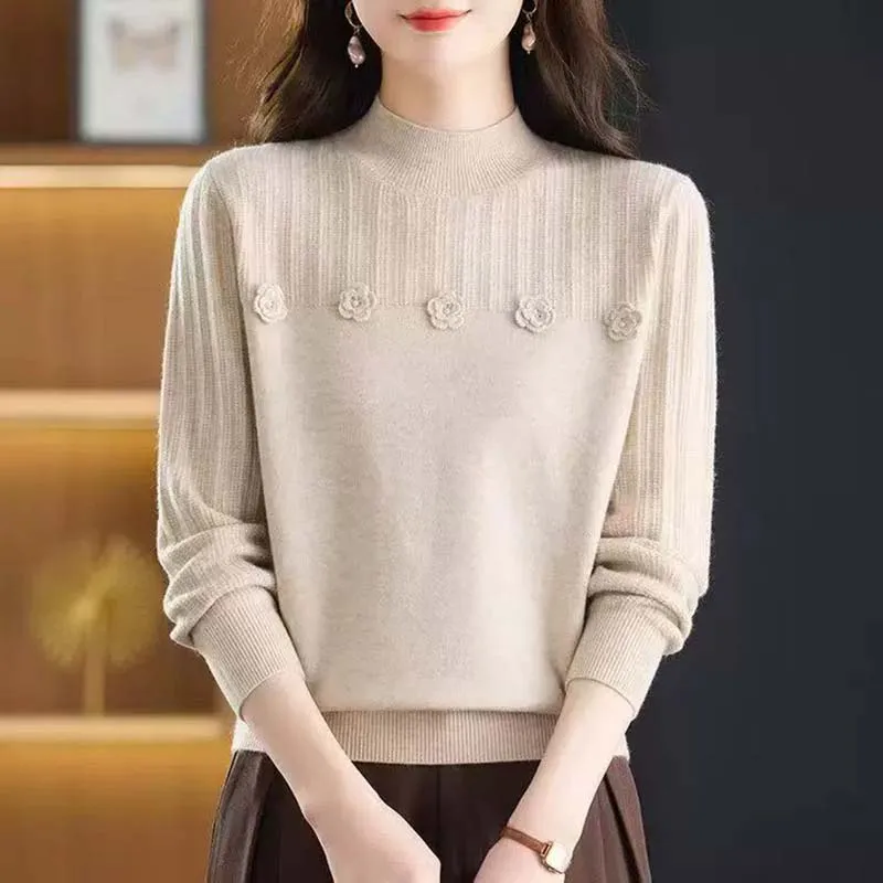 Autumn Winter New Middle-aged Mother High-end Foreign Semi-turtleneck Sweater 2026 Women's Fashion Top Knitted Bottoming Shirt