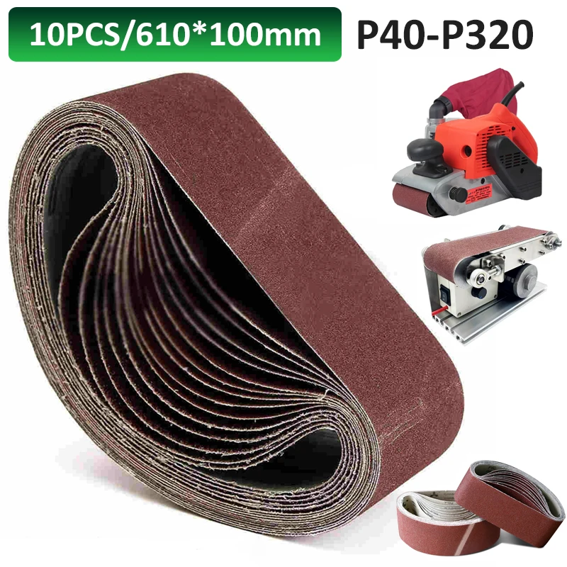 

10PCS 610*100mm Sanding Belts 40-320 Grits Sandpaper Abrasive Bands For Sander Power Rotary Tools Accessories Wood Metal Polish