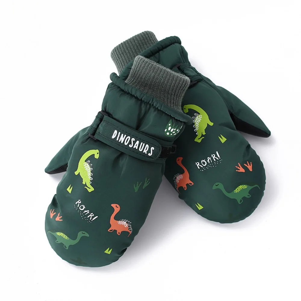 

Лыжные перчатки с изображением динозавра, ветрозащитная подкладка, термозимние перчатки, водонепроницаемые утолщенные зимние варежки для мальчиков и девочек, дети