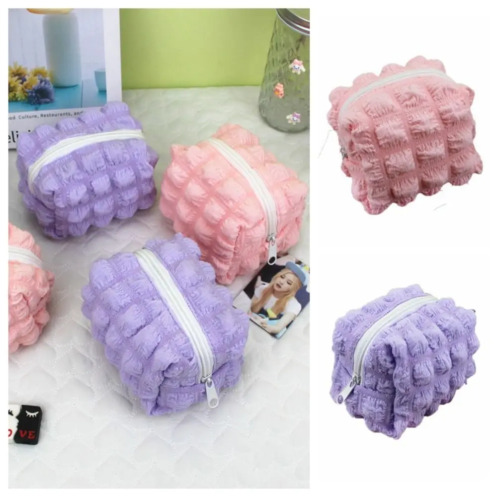 Bubble Plaid Pleated Cloud Coin Purse Square Korean Style Credit Card Holders Lipstick Bag Wallet Cloud Lipstick Bag Travel