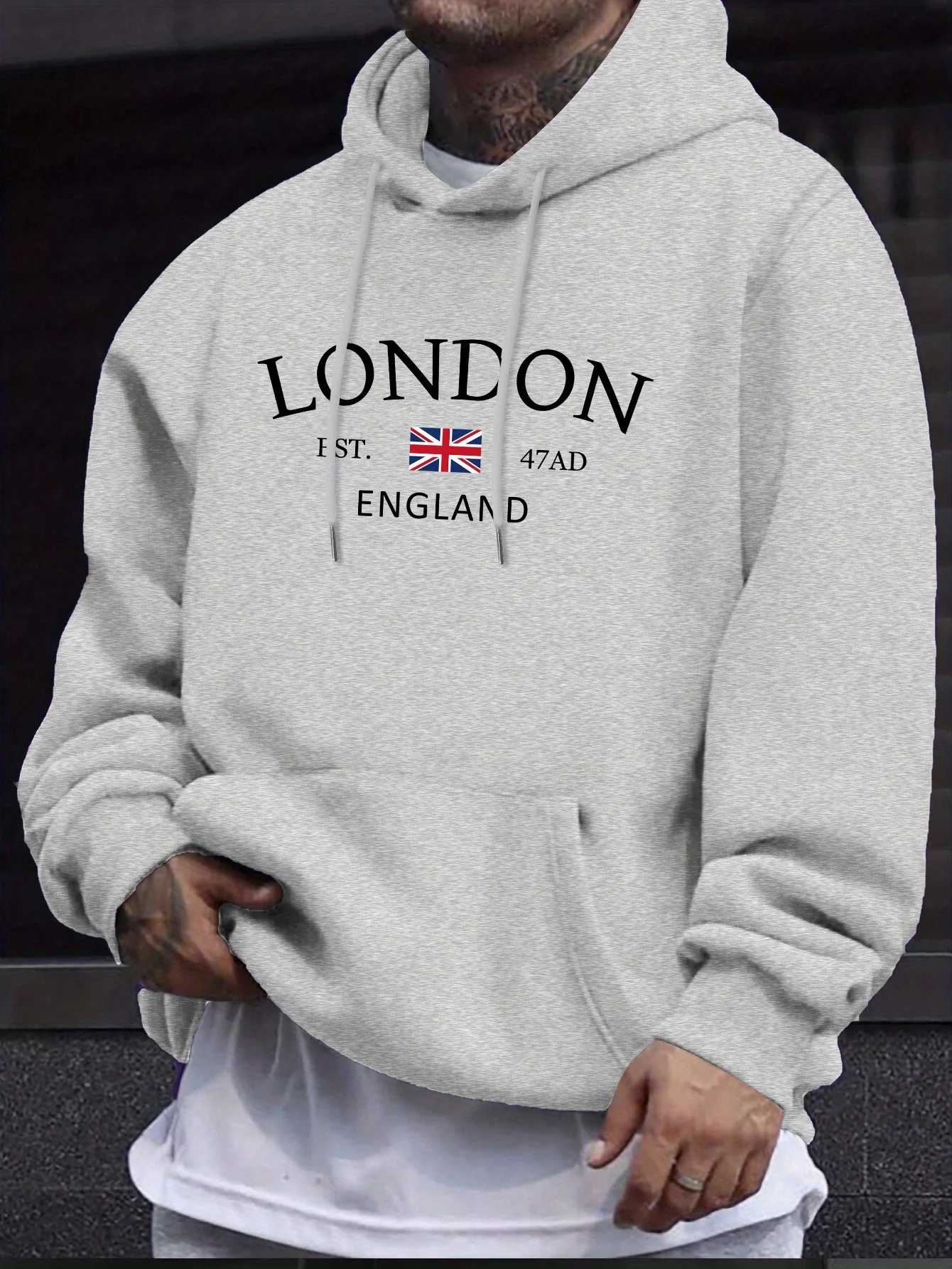 Stylish London England Flag Print Hoodie - Fashion Hoodies for Men with Long Sleeve Comfortable Regular Fit