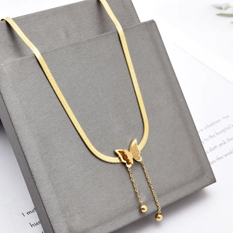316L Stainless Steel New Fashion Upscale Jewelry Tassel Butterfly Charms Snake Bone Chain Choker Necklaces Pendants For Women