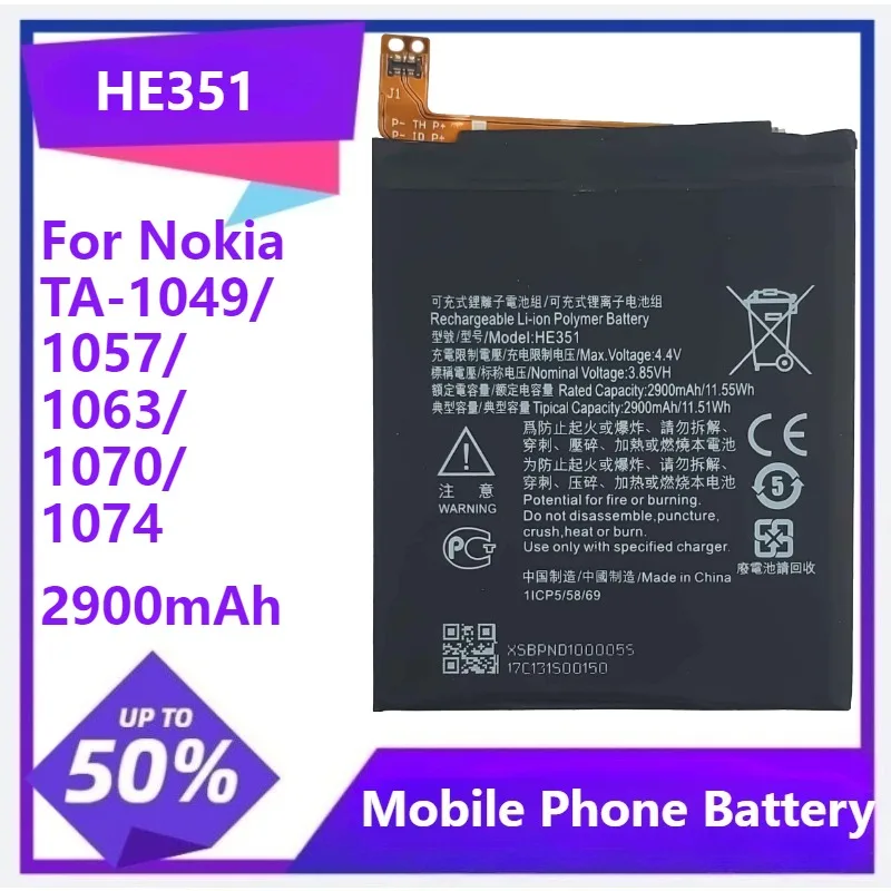 

HE351 HE322Battery For Nokia Lumia 1.4 C1 2.4 5Dual 2.2 C3 3.1 5.1 5 7.1 8 G50 830 Mobile Phone Batteries 2900mAh 3120mAh