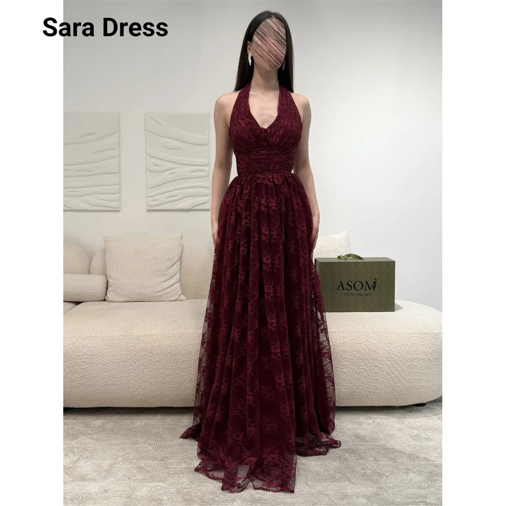 

Sara Custom Red Floral Lace Sleeveless Floor Length Luxurious Evening Dress 2026 Woman Luxury Party Dress Cocktail Dresses Women