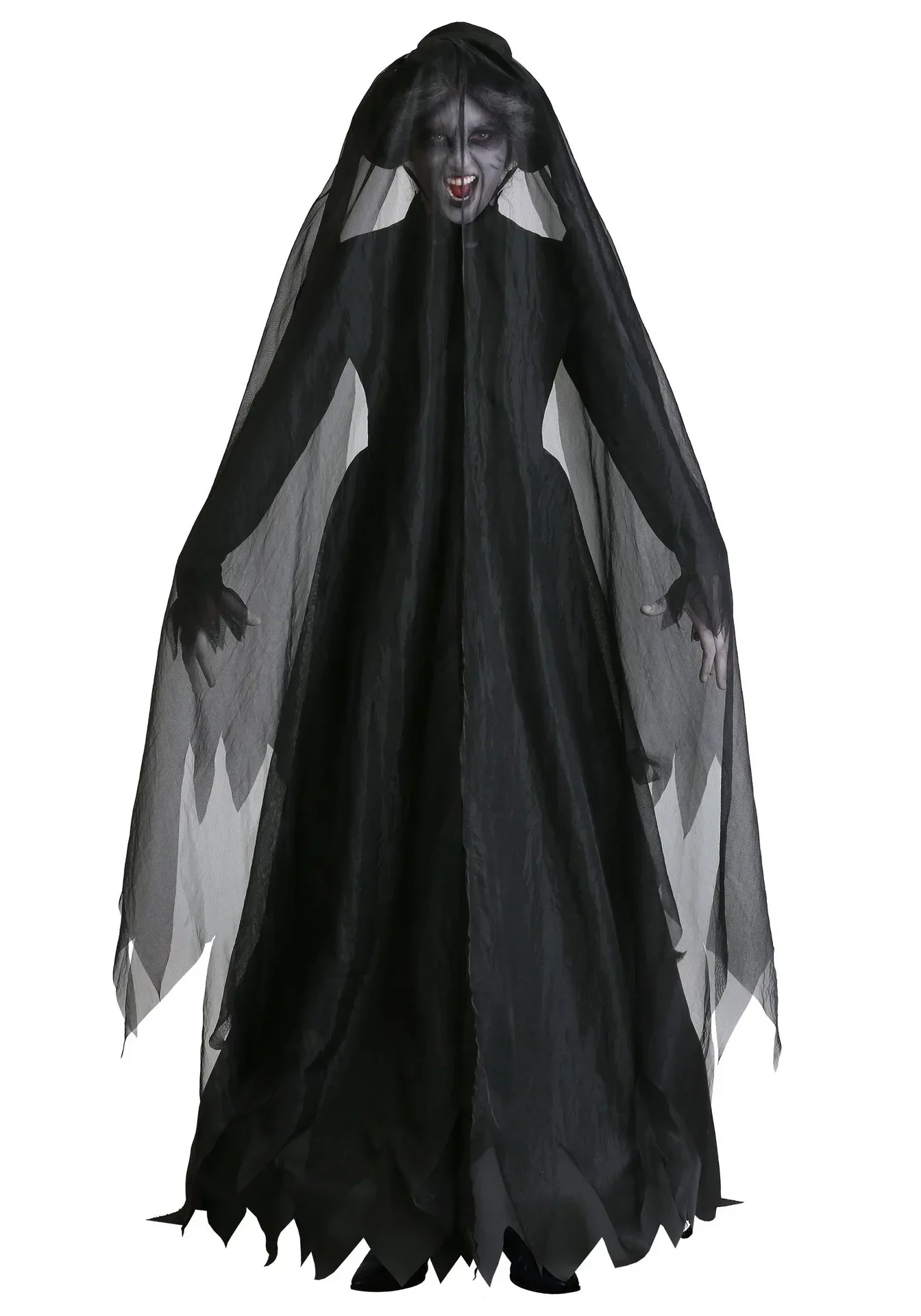 Vestido de bruja vampiro para Halloween, disfraces de Cosplay para mujeres aterradoras, ropa para el escenario, disfraz de fantasma para adultos, vestido elegante con capa