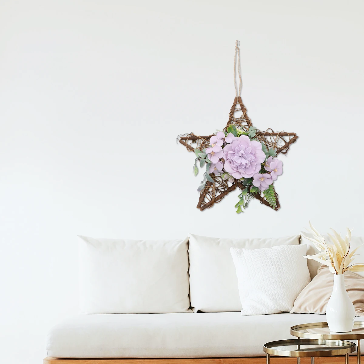 

Star Shape Wreath Simulated Camellia Pendant Wedding Decor Front Door Flower Garland