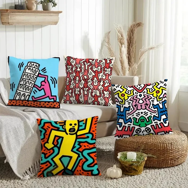 Pop Art Graffiti Print Cushion Cover, Soft Plush Square Throw Pillowcase for Sofa Living Room Home Decor, Hot Sale