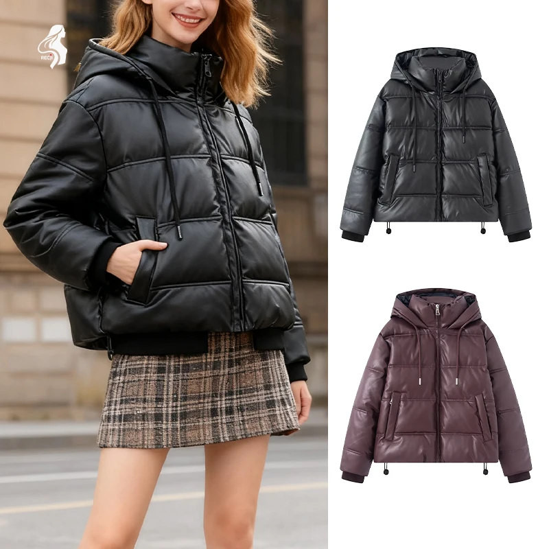 Dames herfst- en wintermode katoenen jas met capuchon en trekkoord in de taille Gewatteerde korte jas Warme en veelzijdige dameskleding