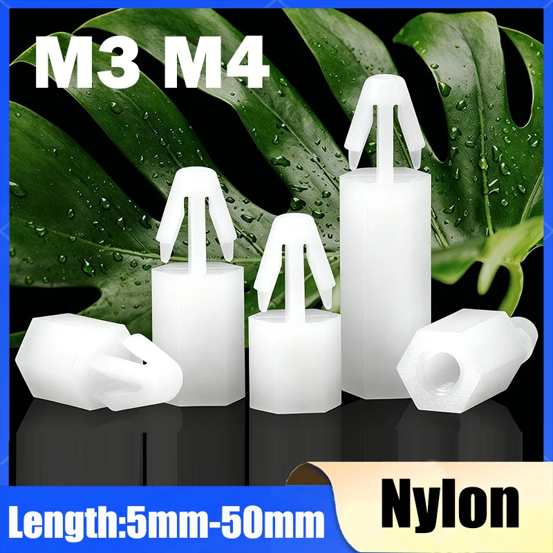 20/30/50Pcs White Nylon Spacing Screw For PCB Circuit Board M3 M4 Hex Push-in Nylon Post Fixed Standoff Spacer Pillar