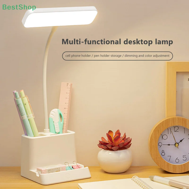 itariaRebecca Parque Multifunktionale LED-Schreibtischlampe mit Telefonhalter und Stifthalter, verstellbare LED-Studioleuchte, Touch-Steuerung, USB-betrieben