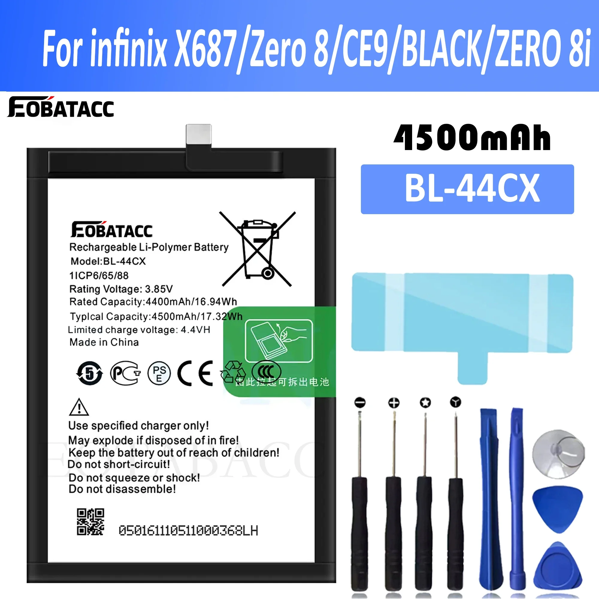 

EOTABACC New 100% High Quality BL-44CX Battery For infinix X687/Zero 8/CE9/BLACK/ZERO 8i mobile phone Bateria+ Free Tools