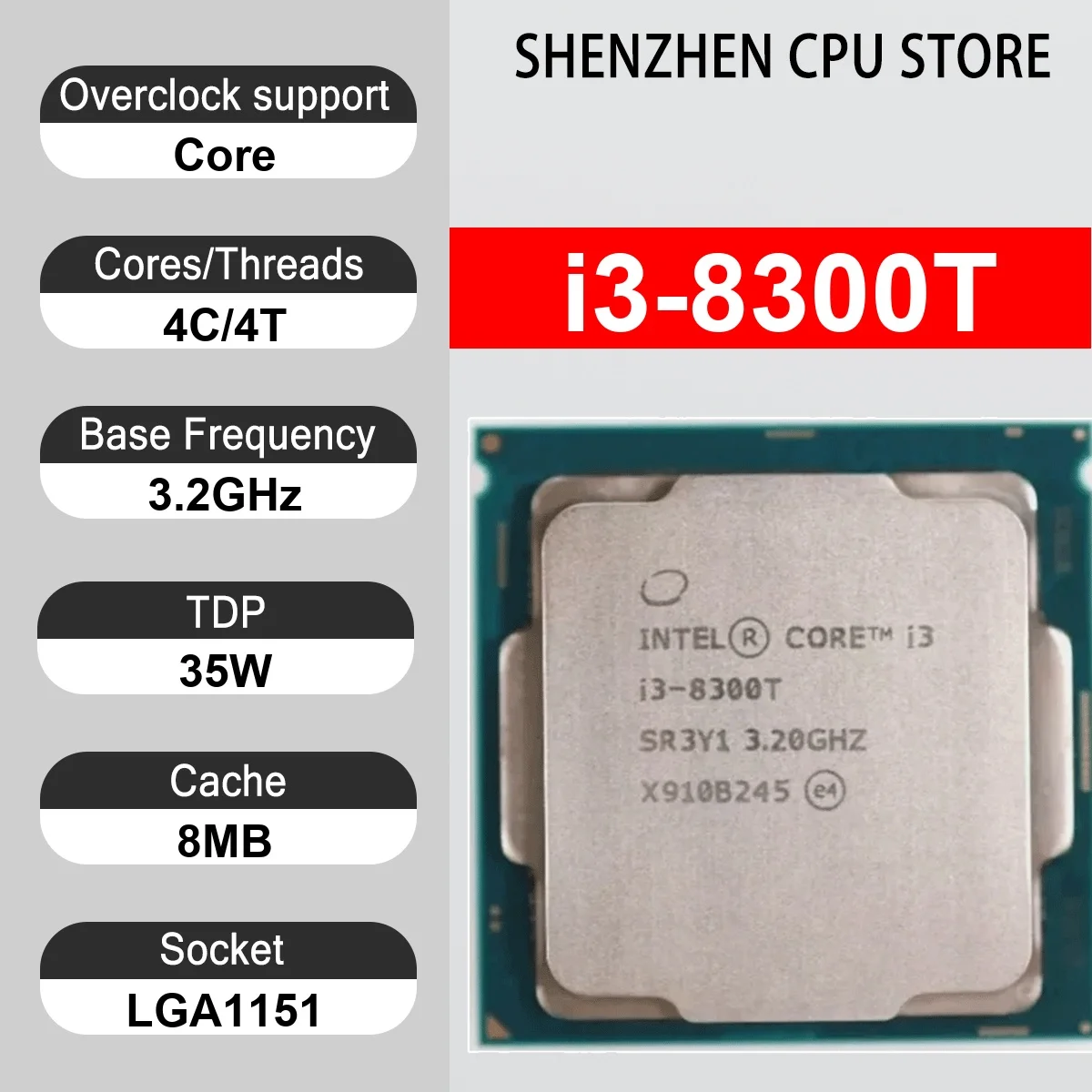 Intel Core i3-8300T 4 Core 4 Thread 3.2GHz 35W 8MB Cache 14nm LGA1151 SR3Y1 DDR4 2400 MHz Coffee Lake UHD Graphics 630
