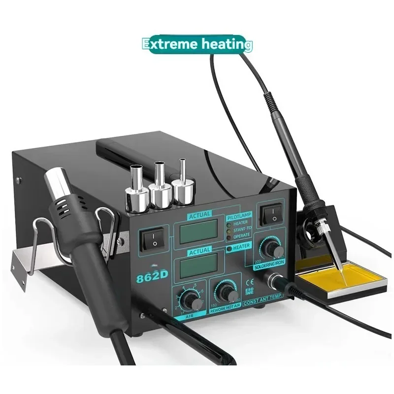 مكواة لحام كهربائية ومجموعة أدوات لحام، محطة لحام إصلاح 2 في 1 مع شاشة رقمية مزدوجة لإزالة مسدس الهواء الساخن