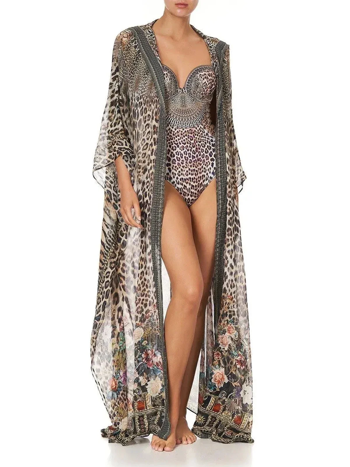 ملابس السباحة النسائية ليوبارد طباعة قطعة واحدة المايوه الشاطئ نمط بحر مثير لباس سباحة مثير/جديد برايا كيمونو 2023