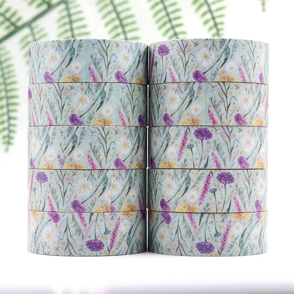 1PC 15mm x 10m Watercolor seamless wild flowers chamomile Floral Scrapbook Paper Masking Adhesive stationery Washi Tape sticker