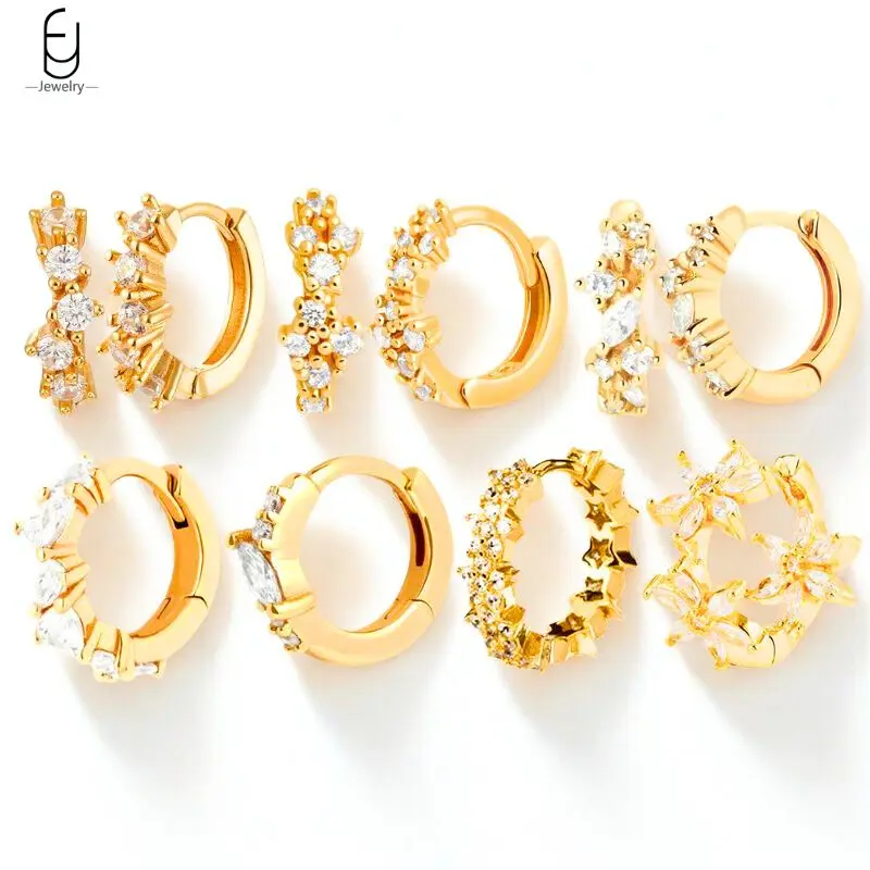 

925 Sterling Silver Needle Exquisite White Zircon Flower Hoop Earrings for Women Fashion Geometry Earrings Fine Jewelry Gifts