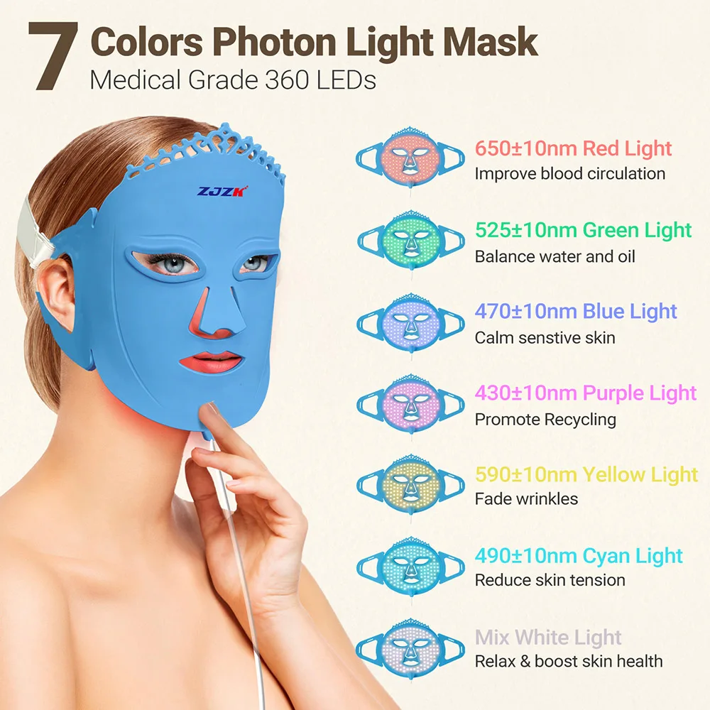 7 Colors Pdt Led Face Therapy Red Light Skin Whitening Facial Beauty Machine Home Use Soft Led Face Therapy Mask 360 LED Chips