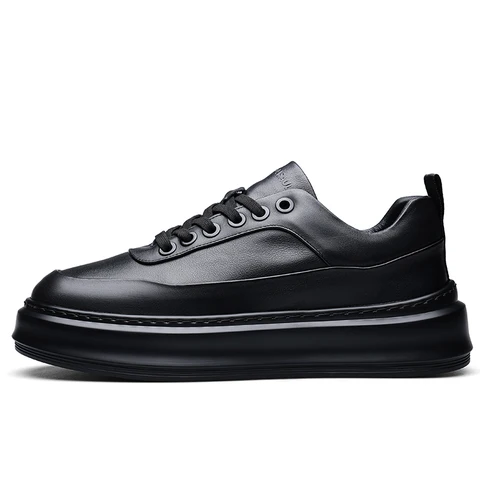 Men's new British comfortable and versatile black lightweight and breathable thick soled board shoes 240929