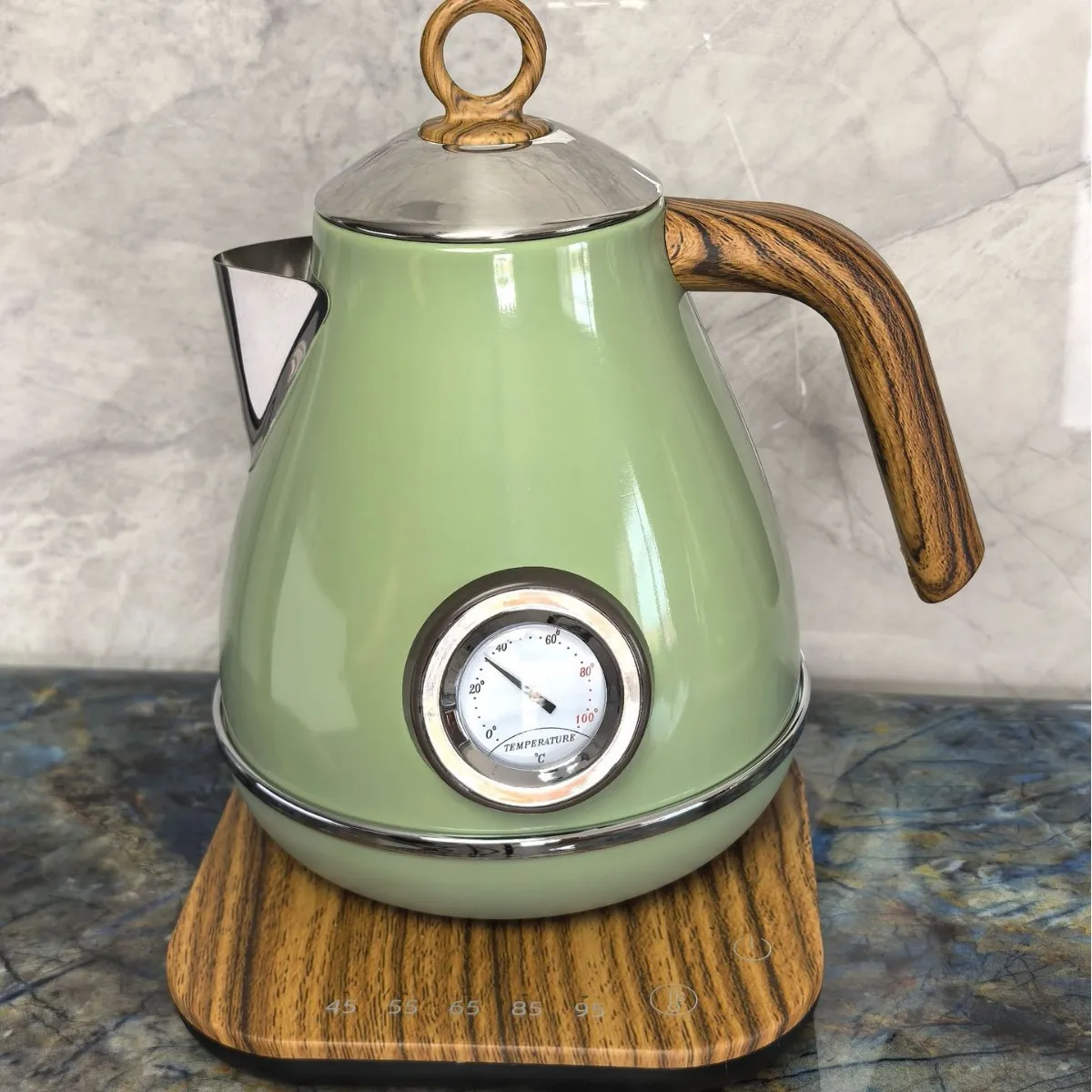 1700ml Retro Electric Kettle Temperature Control 304 Stainless Steel Kettle With Temperature Display Teapot Auto Keep Warm 1850W