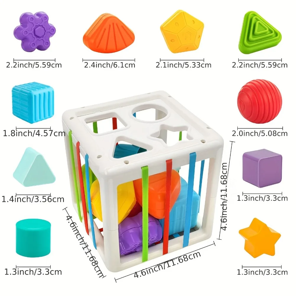 Children Montessori Colorful Sensory Sorter Activity Cube Educational Toys with Elastic Bands for Baby Fine Motor Skills