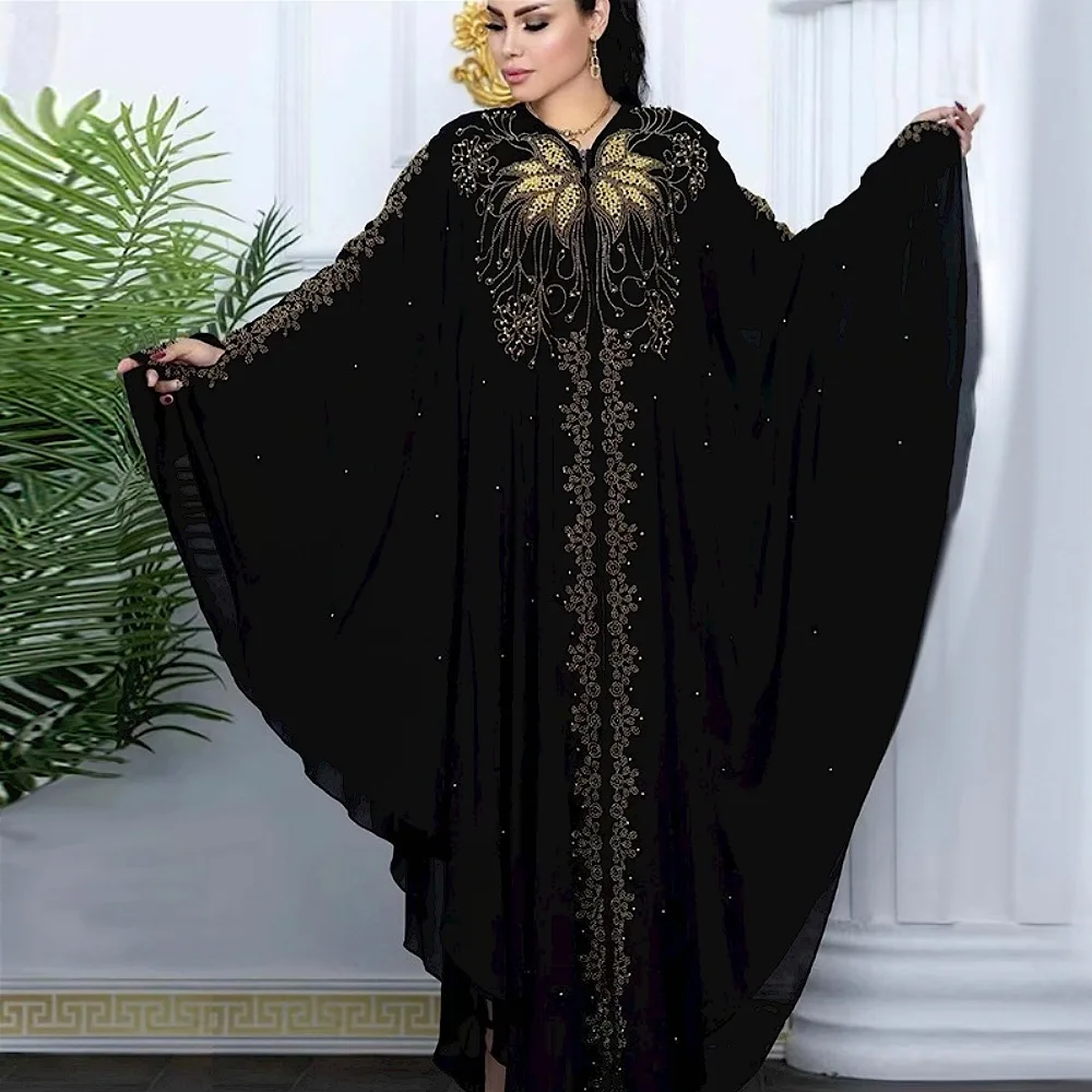 Muslim Fashion Dresses 2023 Abaya for Women Dubai Luxury Black Chiffon Boubou Muslim Dress Caftan Wedding Party Occasions Abaya