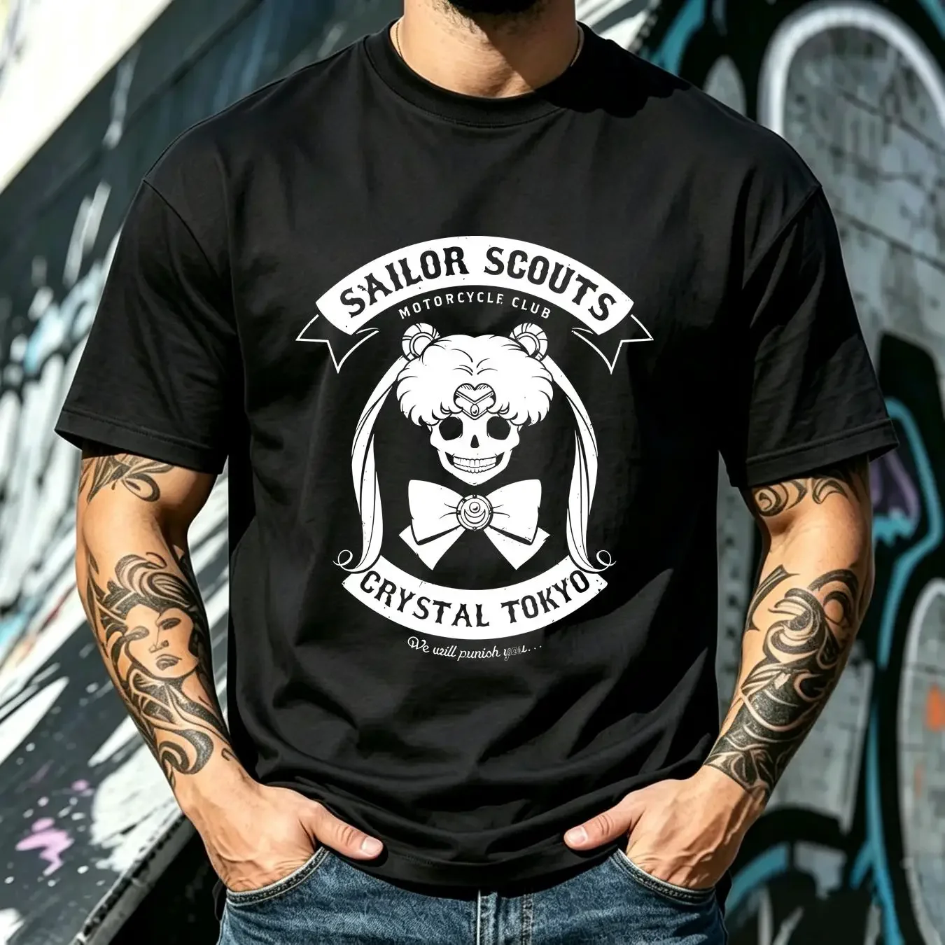 washed T Shirt Tokyo Sailor Scouts Motorcycle Club long or short sleeves vintage Washed Top For Everyday Wear graphic Unisex