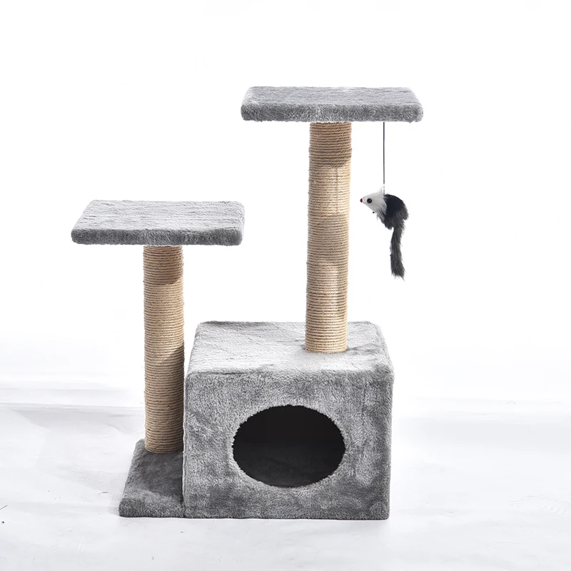 High Quality Modern Wood Sisal Cat Scratcher Tree With Toy Mouse Cat Tower Condo Furniture