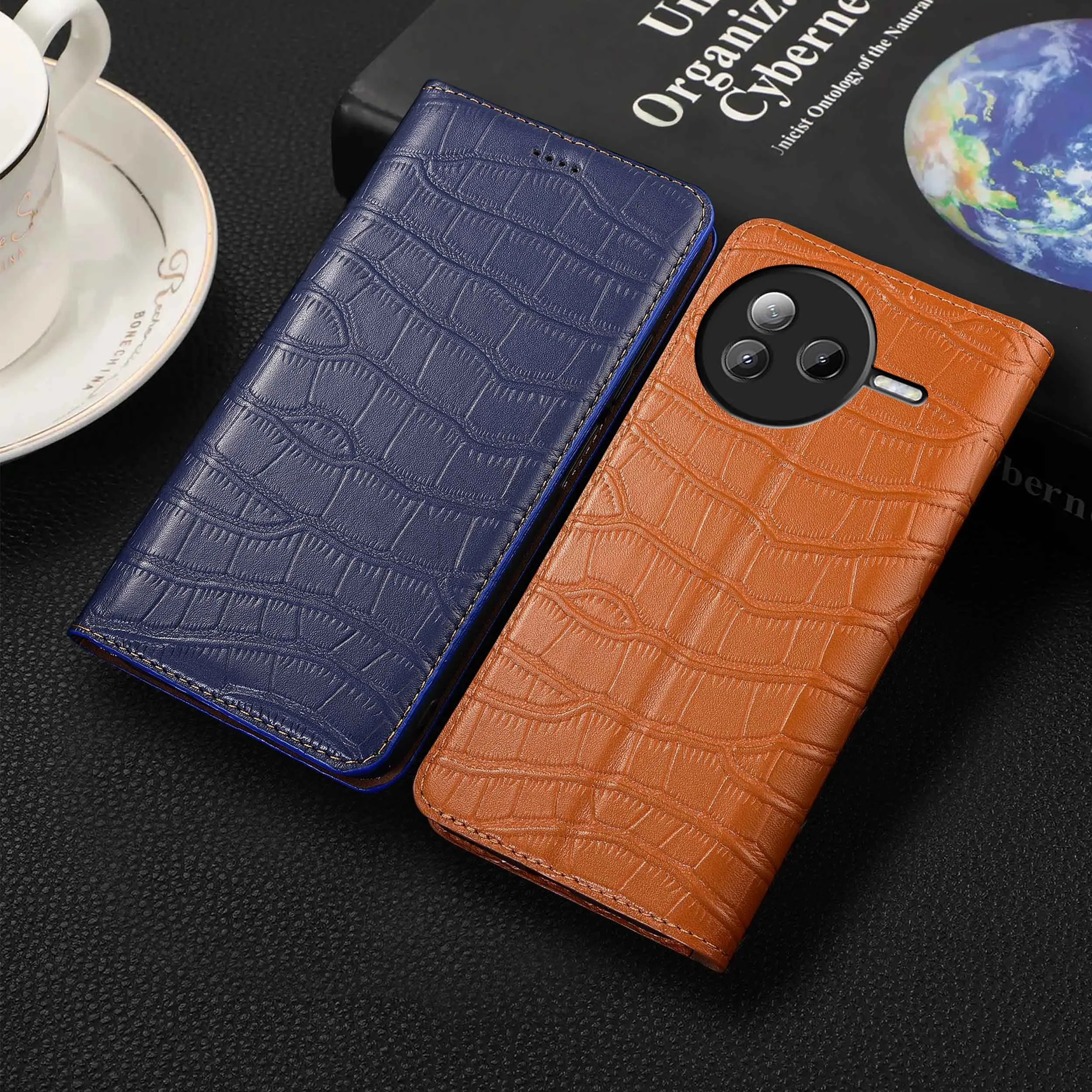 

For Redmi K20 K30 K30S K40 K40S K50 K60 K60E K70 K70E K80 Pro Ultra 5G Crocodile Belly Of Genuine Leather Flip Phone Cover Case