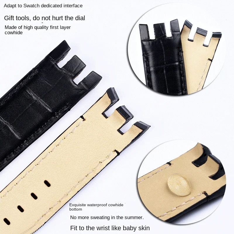 Cowhide watch strap Bracelet For Swatch YRS403 412 402G Watch Band 21mm Wrist Strap Black Watchbands Man Watch Belt Accessories