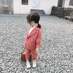 Girls' Spring and Autumn Suit Girls' Baby Suit 2022 New Boys' Casual Top+Pants 2 Piece Formal Children's Clothing