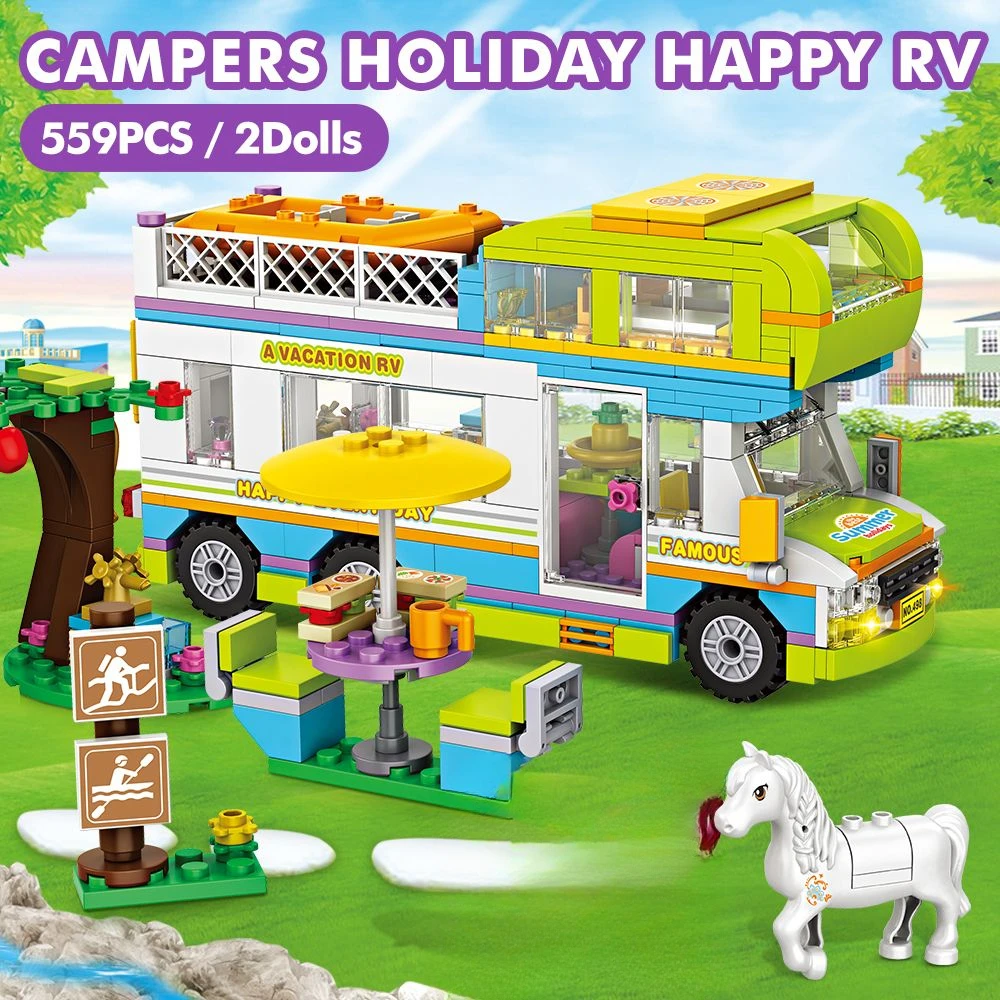 

559Pcs NEW Vacation Travel Cars Building Blocks City Camping Vehicle Bricks Model Puzzle Toys For Kids Adult Boys Birthday Gifts