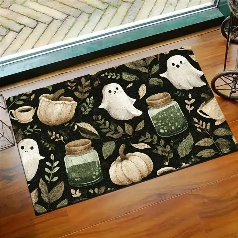 VIKAMA Halloween Door Mat Spooky Ghost Bow Pink Decors Door Mat Entryway Holiday Home Decor Aesthetic Art Premium Stunning