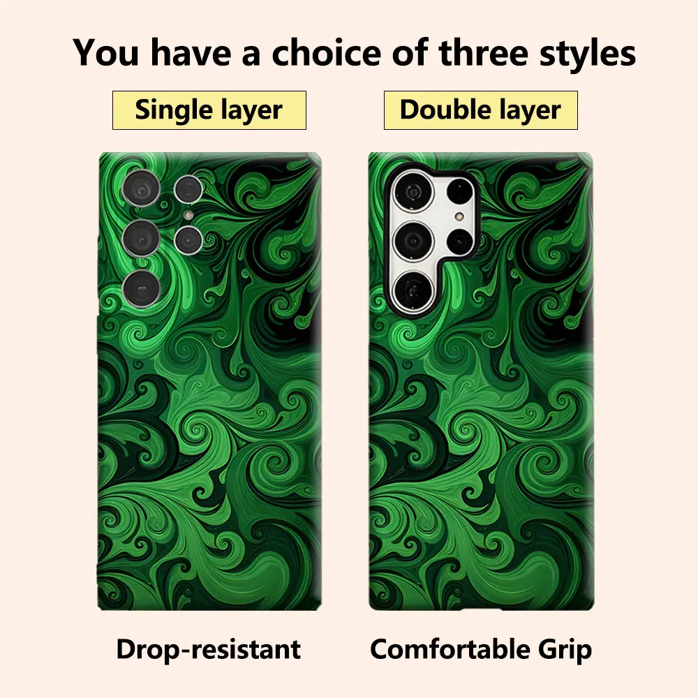 Dark Green Swirl Fluid Luxury Fashion Full Lens Protective Case for Samsung Galaxy S26 S25 S24 A56 A36 Plus Ultra
