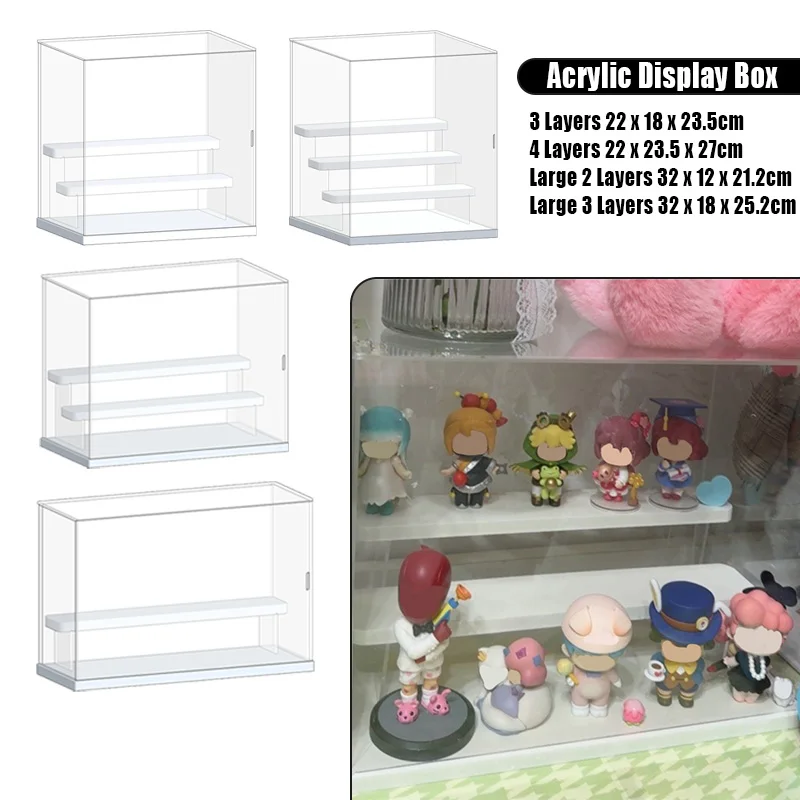 Dustproof Acrylic Display Case with Steps for Action Figures/Toy/Collectibles Countertop Box Organizer Stand Protection Showcase