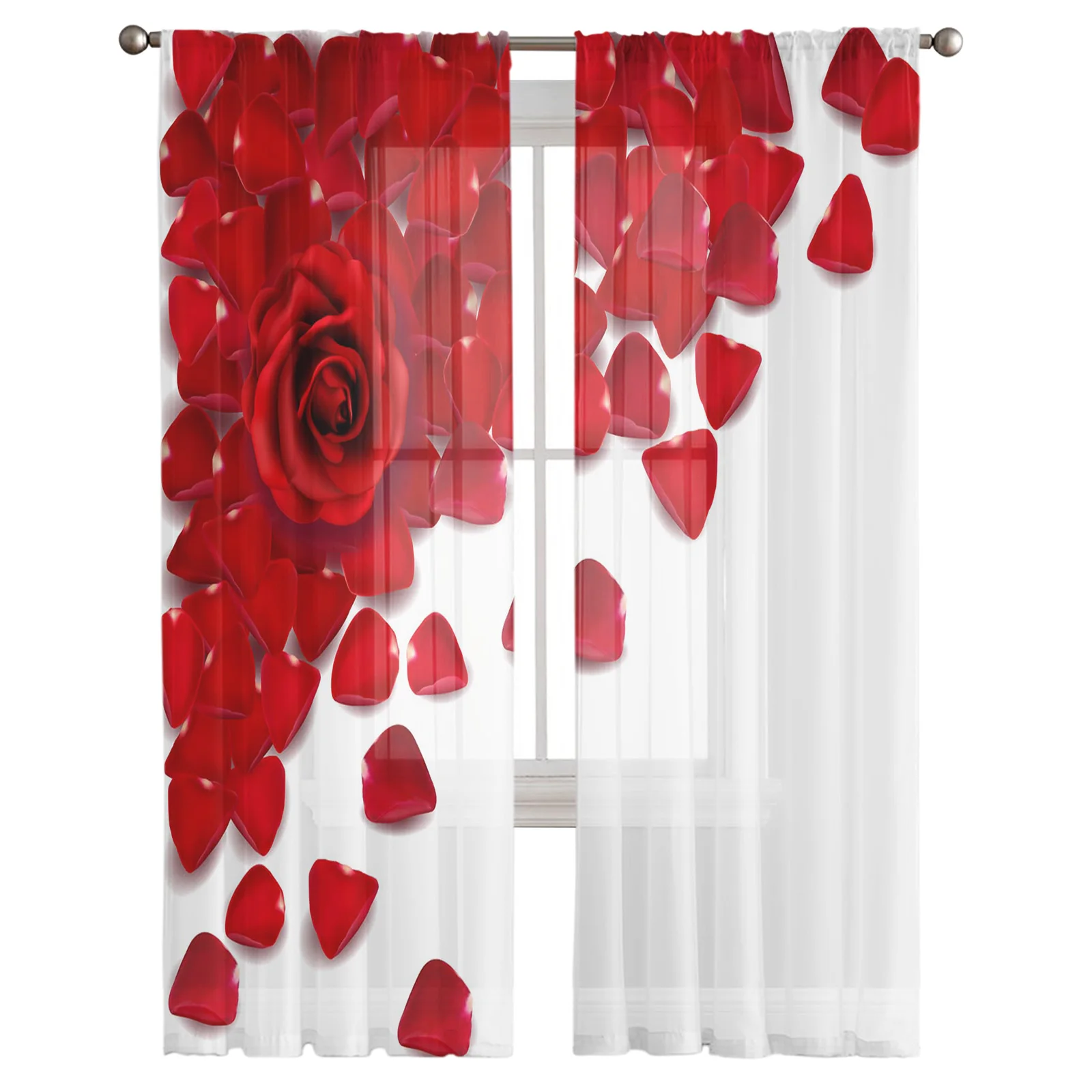 Rose Red Petals Flowering Plant Sheer Curtain for Living Room Bedroom Voile Drape Kitchen Window Tulle Curtains Home Essentials