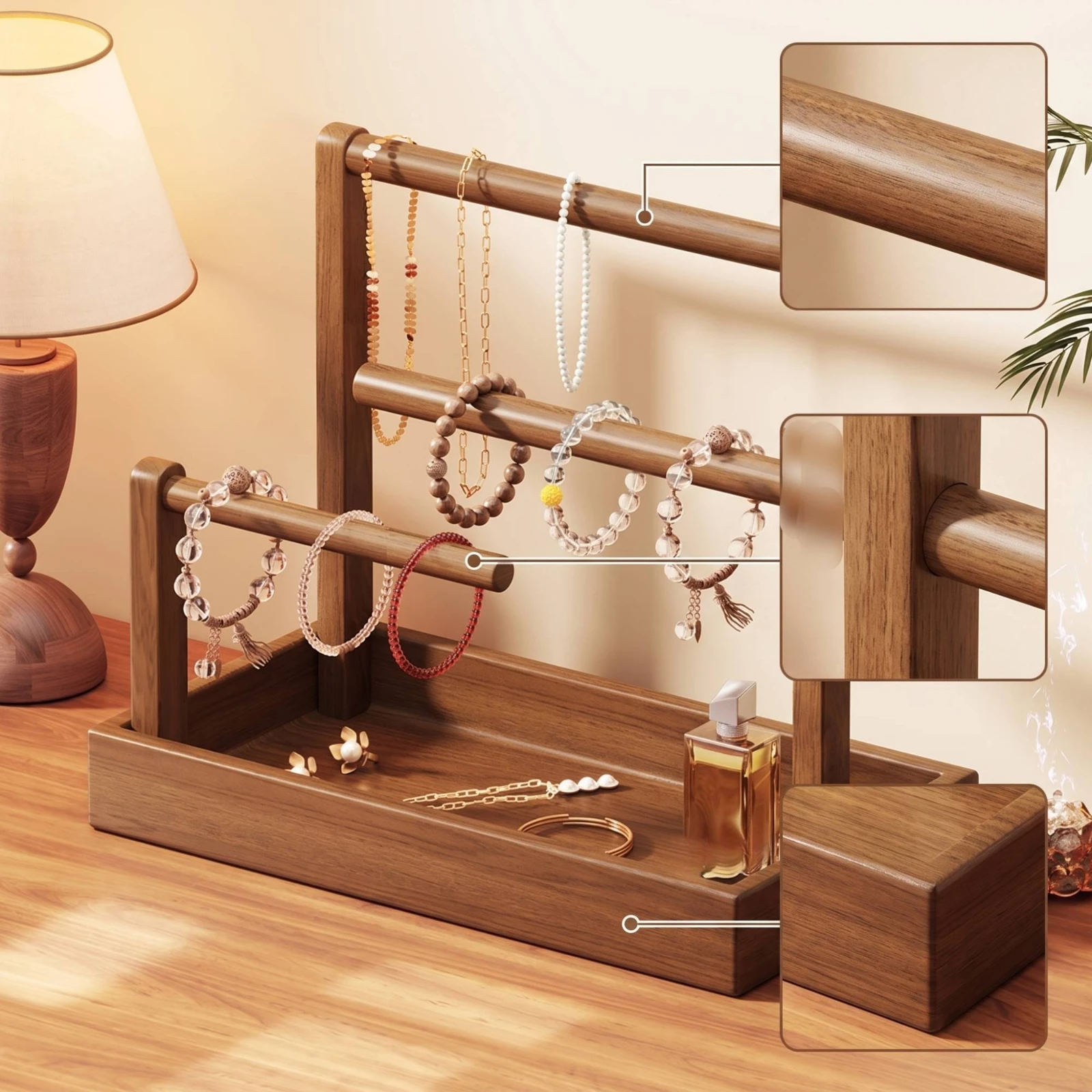 Jewelry Organizer Stand Tabletop Jewelry Stand with Hooks Necklace Holder with Hooks Space-Saving Easy Access for Women, Dresser