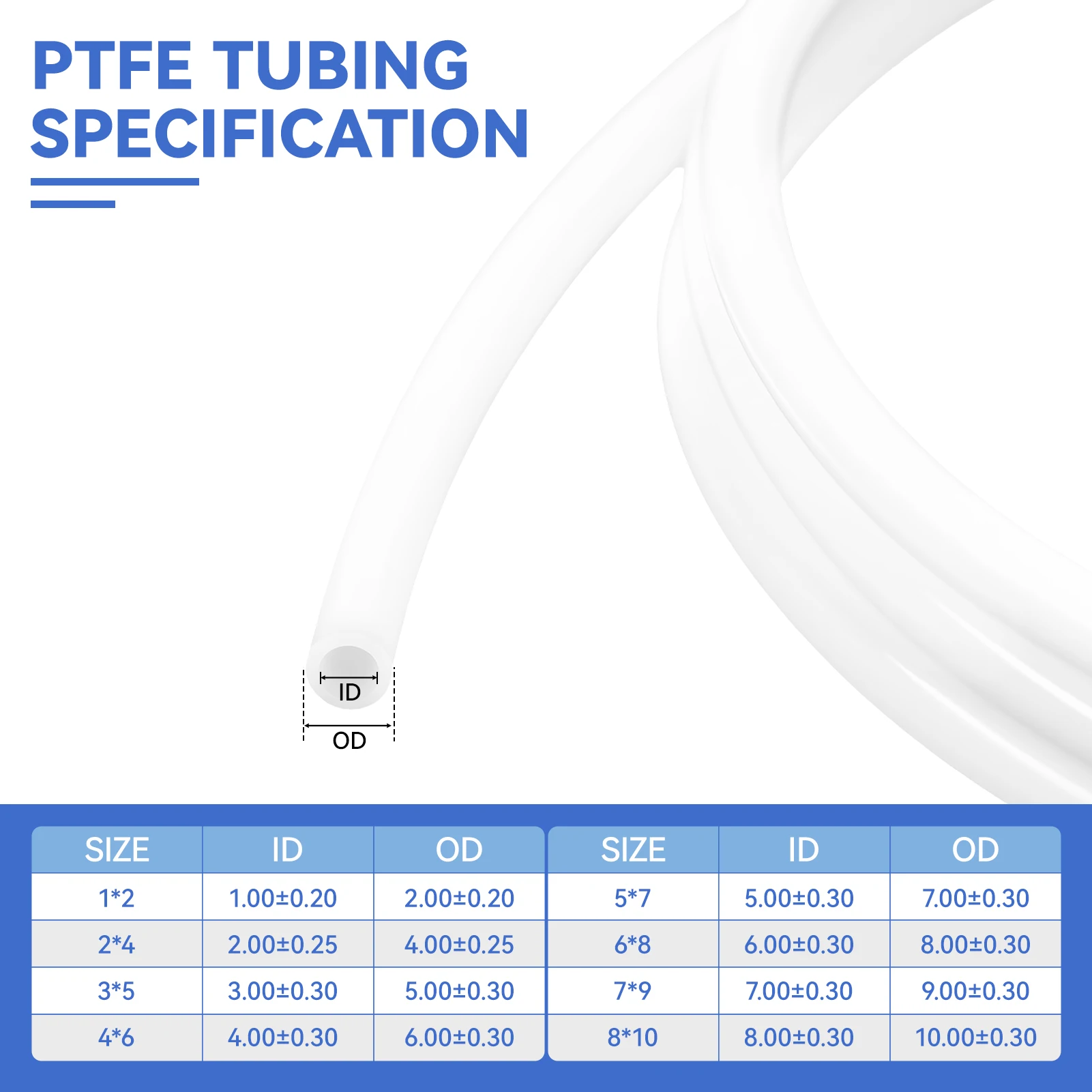 2~10M 600V 3KV PTFE FEP Tubes ID 1 2 2.5 3 4 5 6 7 8 10mm Multiple Sizes High Temperature Resistant F46 Hard Pipe For 3D Printer